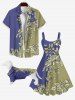 Pet's Leaf Two Tone Colorblock Print Button Shirt -  