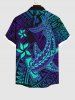 Plus Size Hammerhead Shark Floral Paisley Print Buttons Pocket Hawaii Shirt For Men -  