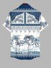 Plus Size Ethnic Tribal Pattern Coconut Tree Print Buttons Pocket Hawaii Shirt For Men -  