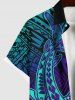 Plus Size Hammerhead Shark Floral Paisley Print Buttons Pocket Hawaii Shirt For Men -  