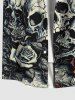Plus Size Skulls Rose Flower Print Buttons Pocket Shirt For Men -  