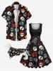 Pet's Skulls Hat Bowknot Rose Flowers Print Shirt -  