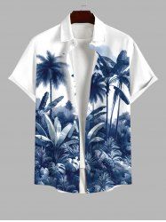 Plus Size Tropical Leaf Coconut Tree Watercolor Painting Print Buttons Pocket Hawaii Shirt For Men -  
