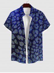 Plus Size Leopard Colorblock Glitter Galaxy Print Button Pocket Shirt For Men -  