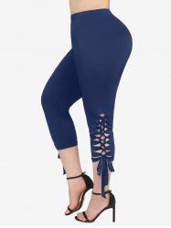 Plus Size Solid Hollow Out Braided Side Cropped Leggings -  