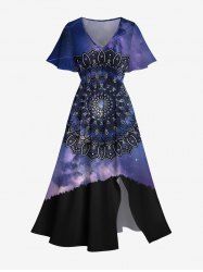 Robe midi fendue grande taille à imprimé floral ethnique Galaxy et colorblock - Bleu de Minuit XS
