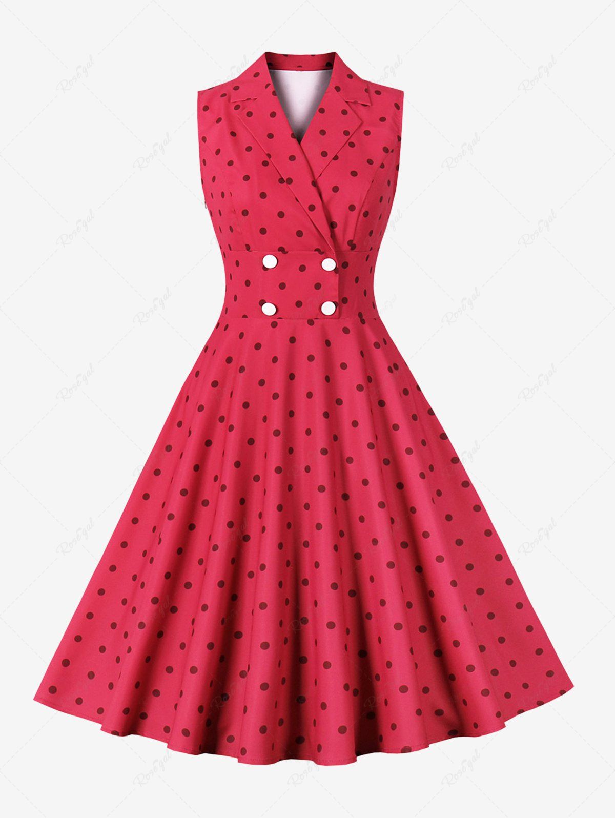 Outfits Polka Dot Print Buttons Turn Down Collar Surplice Tank Vintage Dress  