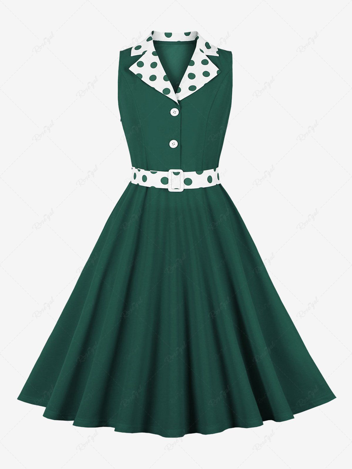 Shop Polka Dot Print Turn Down Collar Buttons Vintage Dress With Belt  