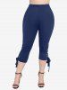 Plus Size Solid Hollow Out Braided Side Cropped Leggings -  