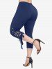 Plus Size Solid Hollow Out Braided Side Cropped Leggings -  
