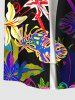Plus Size Tropical Leaves Floral Light Beam Print Hawaii Button Pocket Shirt For Men -  