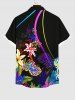 Plus Size Tropical Leaves Floral Light Beam Print Hawaii Button Pocket Shirt For Men -  