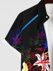 Plus Size Tropical Leaves Floral Light Beam Print Hawaii Button Pocket Shirt For Men -  