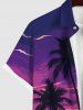 Plus Size Coconut Tree Ombre Sky Print Hawaii Button Pocket Shirt For Men -  