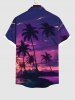 Plus Size Coconut Tree Ombre Sky Print Hawaii Button Pocket Shirt For Men -  