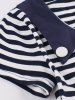 Stripe Print Patchwork Buttons Zipper Square Collar Vintage Dress -  