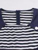 Stripe Print Patchwork Buttons Zipper Square Collar Vintage Dress -  
