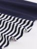 Stripe Print Patchwork Buttons Zipper Square Collar Vintage Dress -  