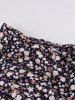 Flowers Print Ruched Waist Buttons Vintage Dress -  