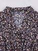 Flowers Print Ruched Waist Buttons Vintage Dress -  