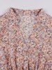 Flowers Print Ruched Waist Buttons Vintage Dress -  