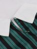 Stripes Print Puff Sleeve Ruffles Shoulder Flat Collar Zipper Vintage Dress -  