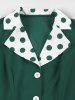 Polka Dot Print Turn Down Collar Buttons Vintage Dress With Belt -  