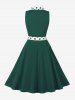 Polka Dot Print Turn Down Collar Buttons Vintage Dress With Belt -  