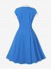 Ruched Button Down Turn Down Collar Vintage Dress -  