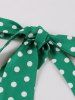 Polka Dots Print Buttons Halter Ruched Back Vintage Dress -  