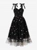 Star Embroidery Sparkling Sequin Mesh Tie Bowknot Ruched Vintage Dress -  