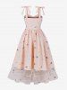 Star Embroidery Sparkling Sequin Mesh Tie Bowknot Ruched Vintage Dress -  