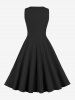 Buttons Ruched Panel Zipper Back Vintage Dress -  