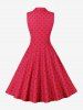Polka Dot Print Buttons Turn Down Collar Surplice Tank Vintage Dress -  