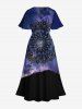 Robe midi fendue grande taille à imprimé floral ethnique Galaxy et colorblock - Bleu de Minuit XS