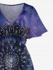 Robe midi fendue grande taille à imprimé floral ethnique Galaxy et colorblock - Bleu de Minuit XS