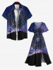 Robe midi fendue grande taille à imprimé floral ethnique Galaxy et colorblock - Bleu de Minuit XS