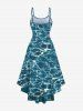 Plus Size Blue Aqua Sea Water Surface Floral Print Summer Hawaii High Low Dress -  