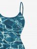 Plus Size Blue Aqua Sea Water Surface Floral Print Summer Hawaii High Low Dress -  