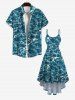 Plus Size Blue Aqua Sea Water Surface Floral Print Summer Hawaii High Low Dress -  