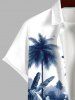 Plus Size Tropical Leaf Coconut Tree Watercolor Painting Print Buttons Pocket Hawaii Shirt For Men -  