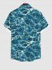 Plus Size Blue Aqua Sea Water Surface Floral Print Buttons Pocket Summer Hawaii Shirt For Men -  