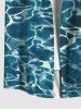 Plus Size Blue Aqua Sea Water Surface Floral Print Buttons Pocket Summer Hawaii Shirt For Men -  