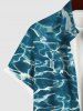 Plus Size Blue Aqua Sea Water Surface Floral Print Buttons Pocket Summer Hawaii Shirt For Men -  