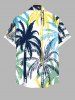 Plus Size Colorful Coconut Tree Print Buttons Pocket Hawaii Shirt For Men -  