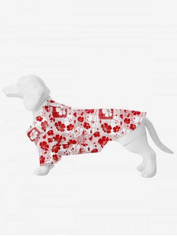 Pet's Floral Plaid Print Hawaii Button Shirt - RED - S