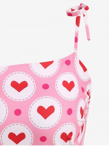 Plus Size Polka Dot Heart Circle Print Tie Shoulder Bowknot Cami Vintage Dress With Belt