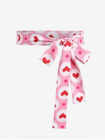 Plus Size Polka Dot Heart Circle Print Tie Shoulder Bowknot Cami Vintage Dress With Belt