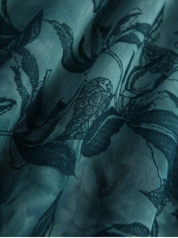 Plus Size Floral Leaf Printed Mesh Straps Cut Out Grommet A Line Vintage Ombre Tank Dress