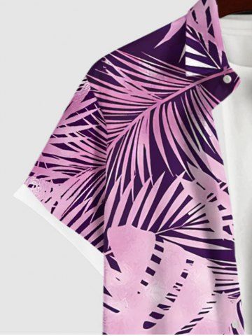 Plus Size Tropical Leaf Ombre Print Buttons Pocket Hawaii Shirt For Men
